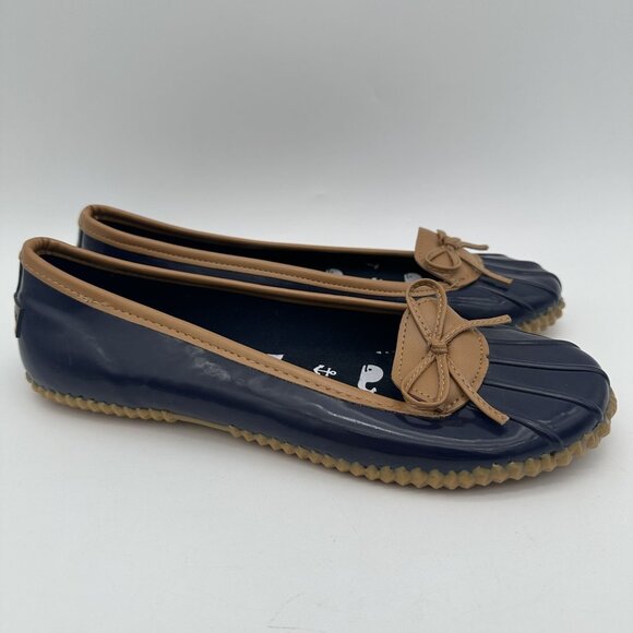 London Fog Womens Navy & Tan Bow Rain Shoes Size 8 Rubber Sole - Picture 3 of 8